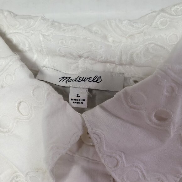 Madewell Women White Embroidered Oversize Cotton Button-Down Shirt Size L - Picture 2 of 8